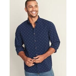 Old Navy Mens  Regular-Fit Built-In Flex Button Front Everyday Shirt Size L Blue